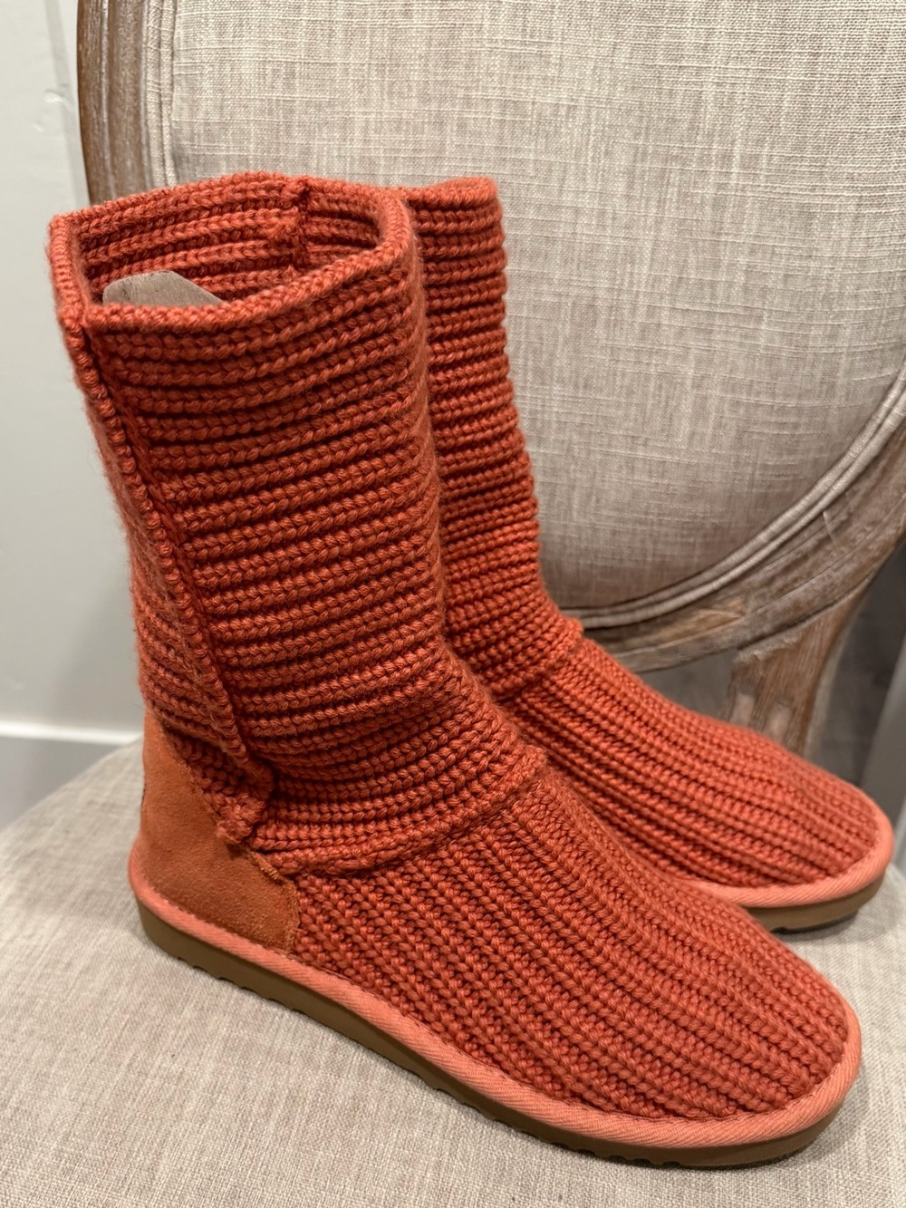 UGG Orange Knit Slipper Boots